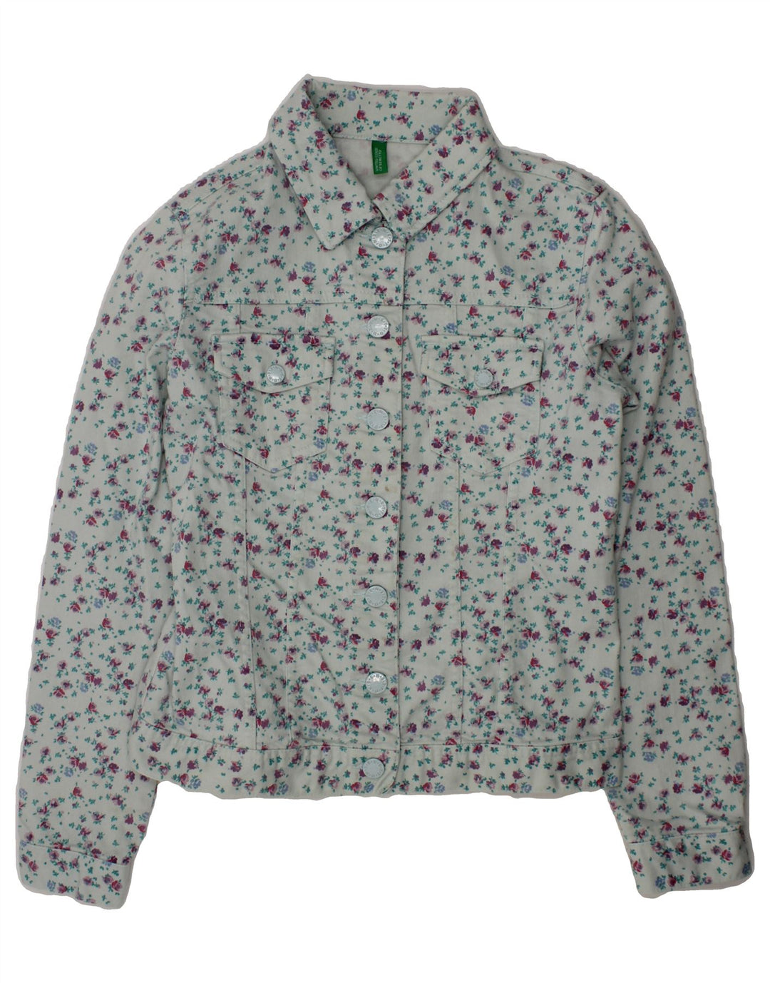 BENETTON Girls Denim Jacket 7-8 Years Blue Floral Vintage Benetton and Second-Hand Benetton from Messina Hembry 