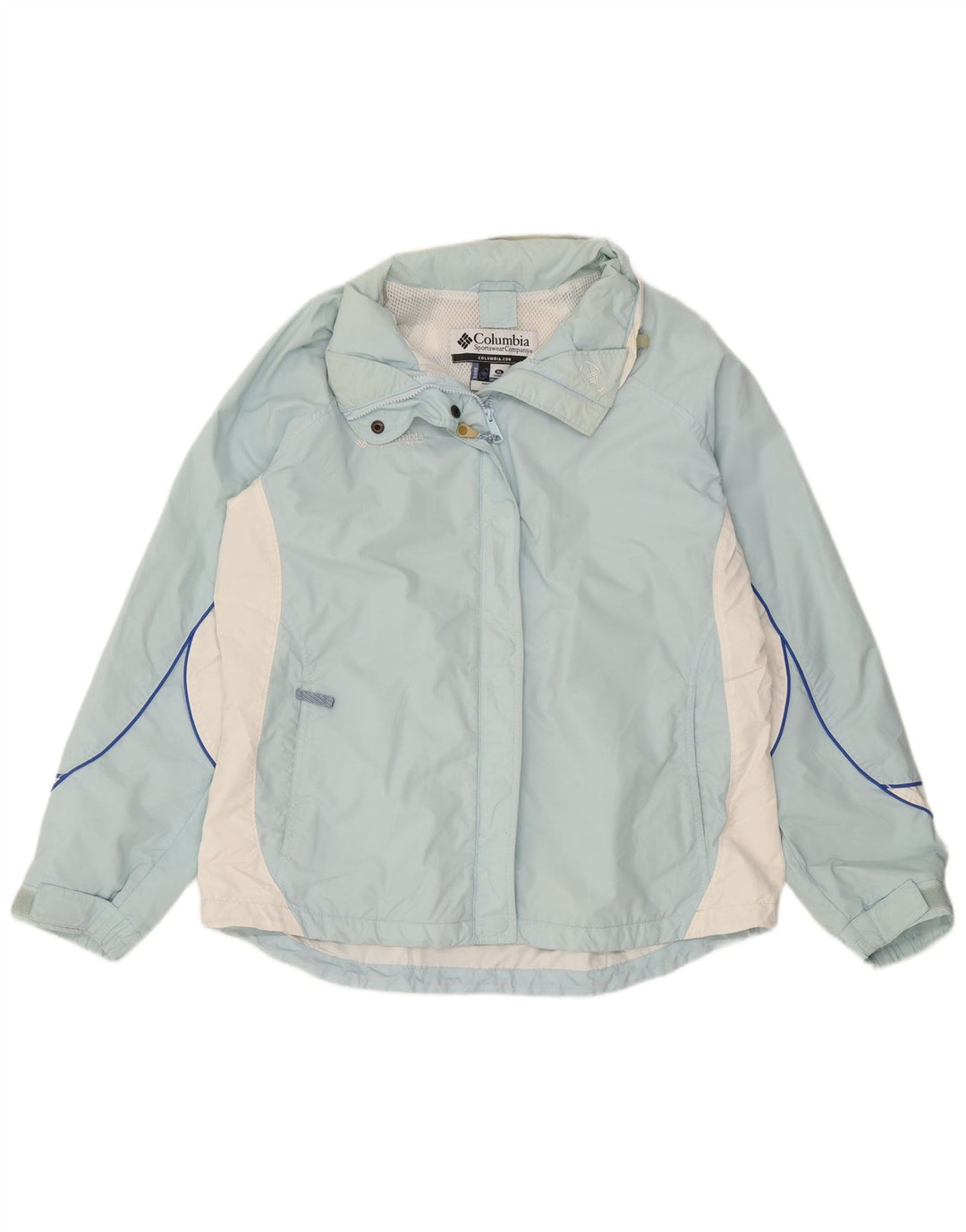 Damska kurtka przeciwdeszczowa Columbia UK 18 XL, niebieski nylon z blokami kolorów