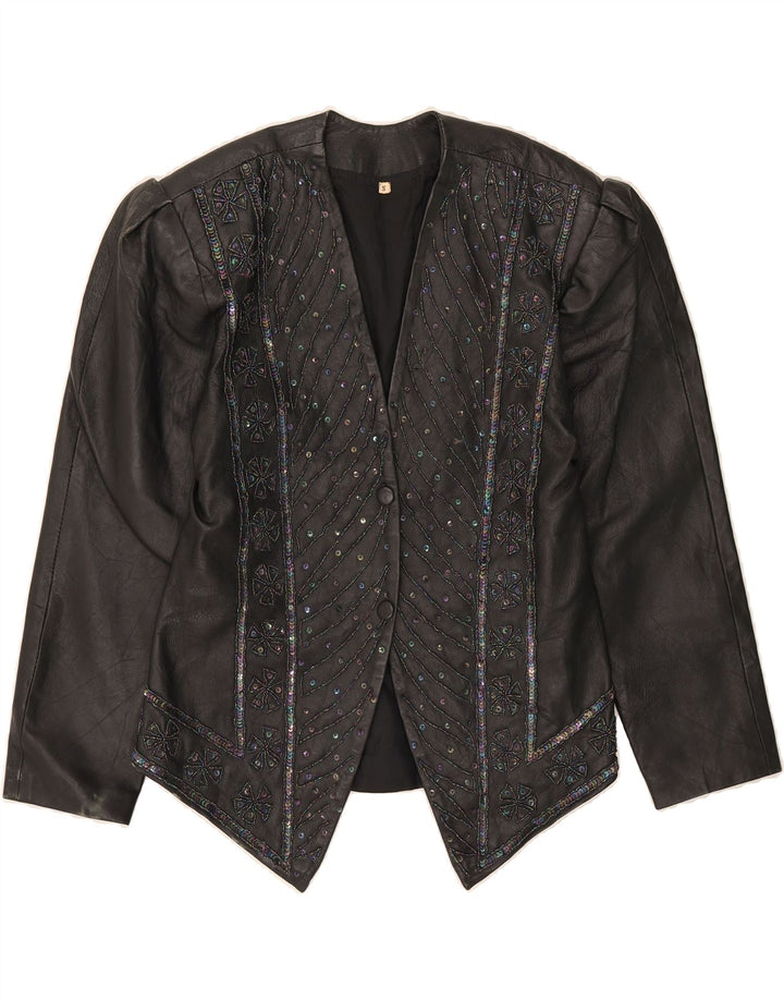 VINTAGE Womens Leather Jacket UK 10 Small Black Vintage Vintage and Second-Hand Vintage from Messina Hembry 