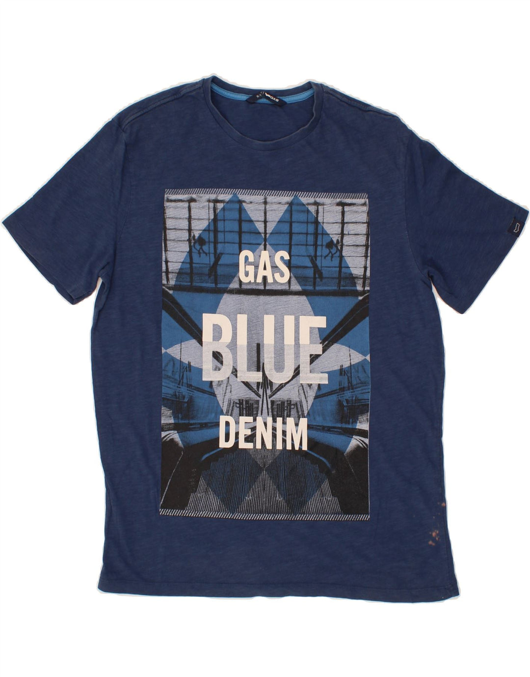 GAS Mens Graphic T-Shirt Top Medium Navy Blue Cotton Vintage Gas and Second-Hand Gas from Messina Hembry 