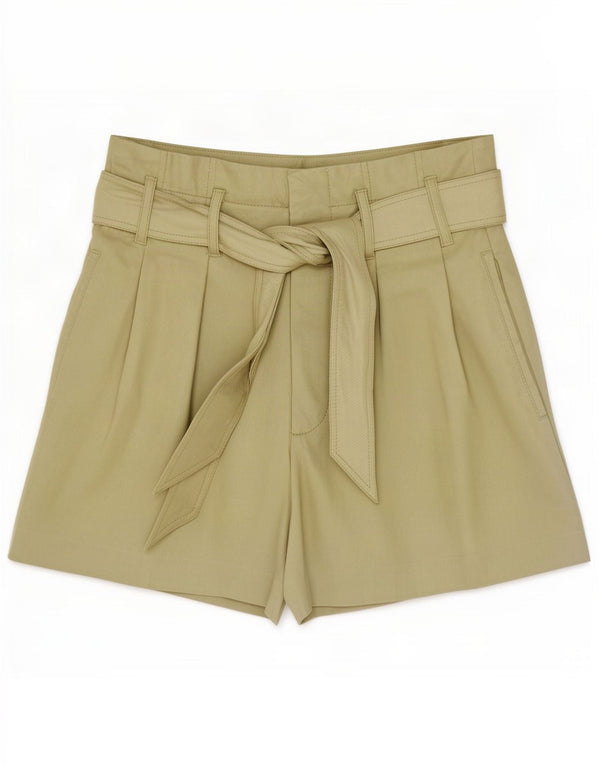 Zara Womens High Waist Faux Leather Shorts XS W24 Khaki Polyester