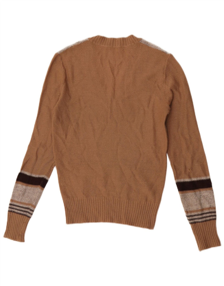 Vintage damski sweter z dekoltem w kształcie litery V IT 44 w średnie brązowe paski