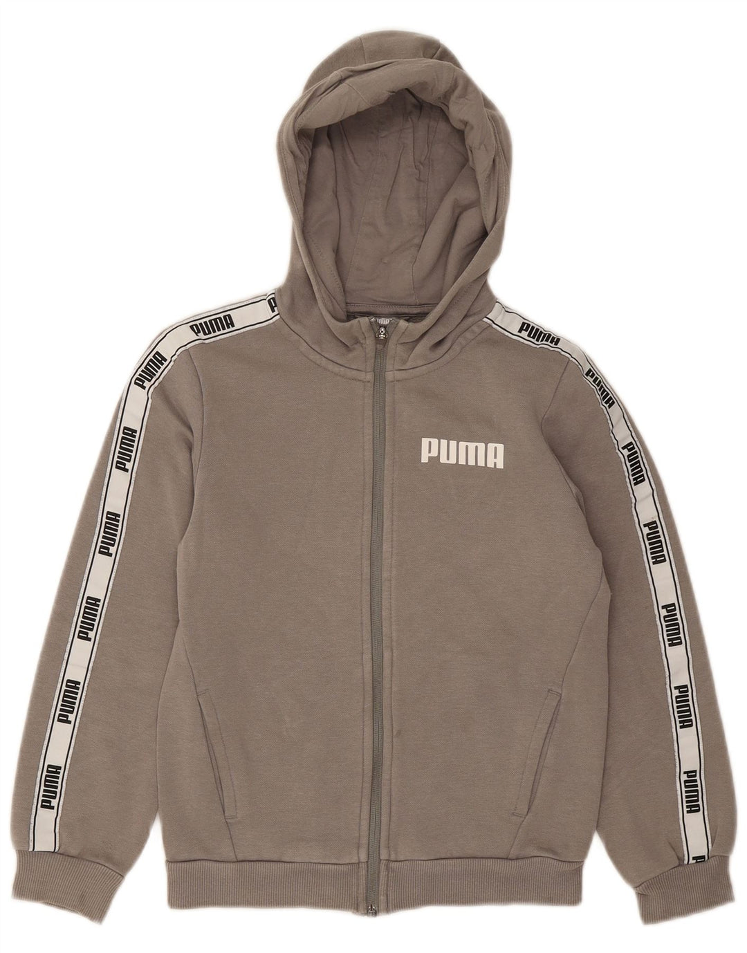 PUMA Boys Zip Hoodie Sweater 9-10 Years Grey Cotton