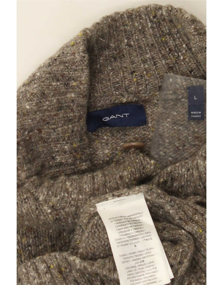 Męski sweter rozpinany Gant, duży, zielony, wełniany w cętki