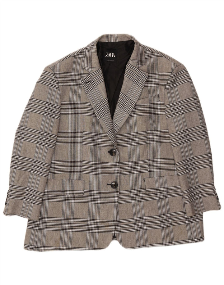 Damska marynarka zapinana na 2 guziki, oversize, Zara UK 6 XS, szara wiskoza w kratkę