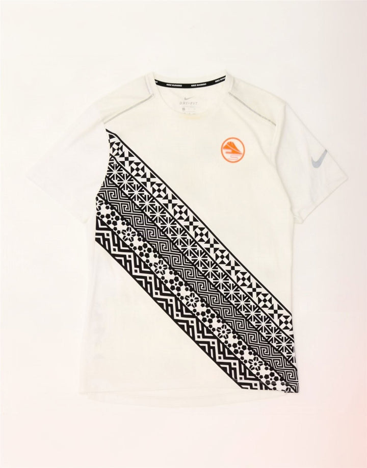 Męski T-shirt Nike Dri Fit, mały, biały, geometryczny poliester