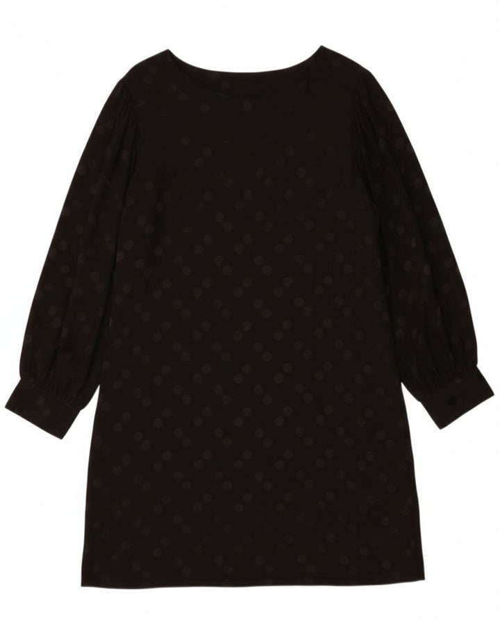 Damska sukienka typu shift w stylu vintage z długim rękawem UK 14, średnia czarna wiskoza w kropki