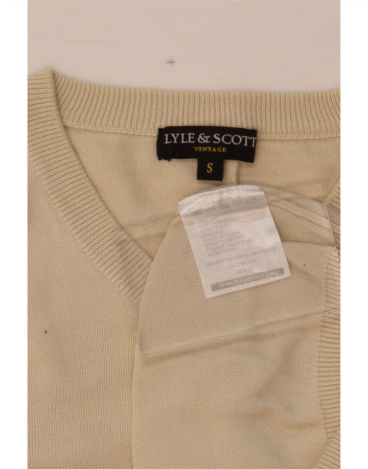 LYLE & SCOTT Mens V-Neck Jumper Sweater Small Beige Cotton Vintage Lyle & Scott and Second-Hand Lyle & Scott from Messina Hembry 