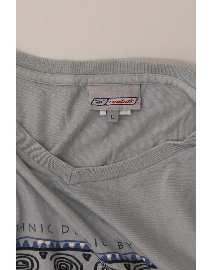 Męski T-shirt z grafiką REEBOK, duży, niebieski, bawełniany