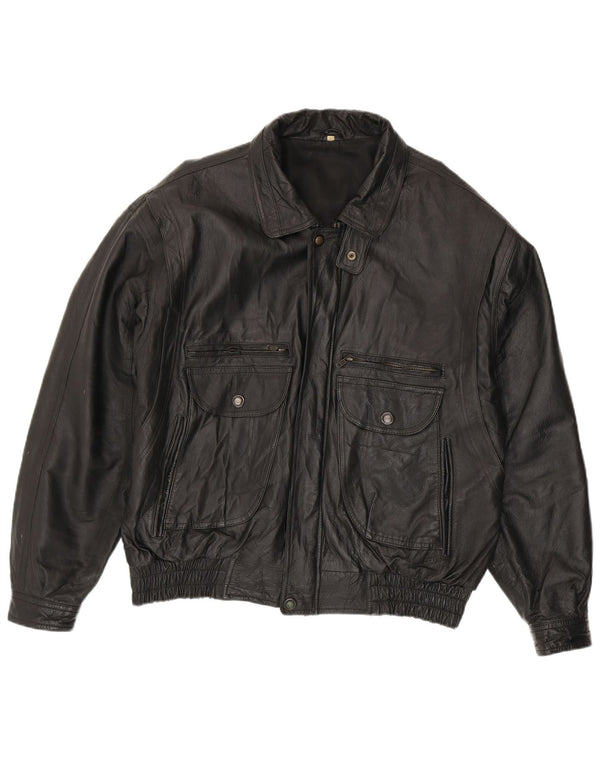 Vintage męska skórzana kurtka UK 44 2XL czarna skóra