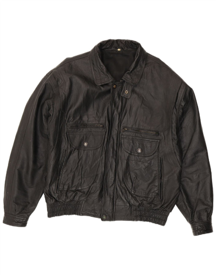 Vintage męska skórzana kurtka UK 44 2XL czarna skóra