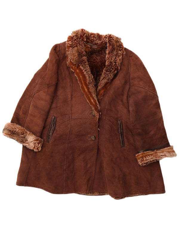 Vintage damski płaszcz z owczej skóry UK 18 XL brązowy