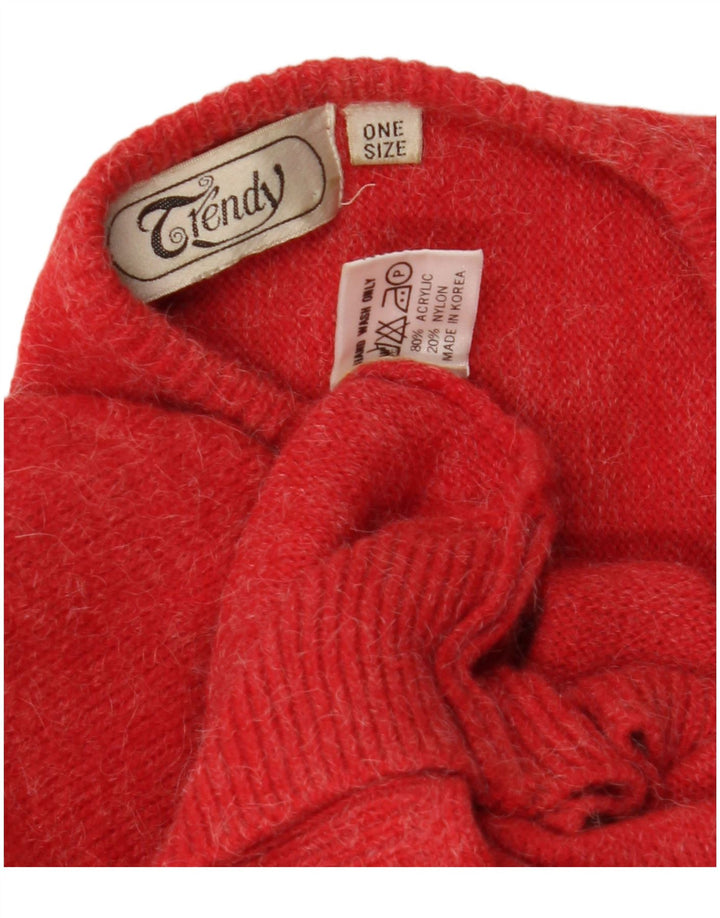 Vintage damski sweter z okrągłym dekoltem, jeden rozmiar, czerwony akryl