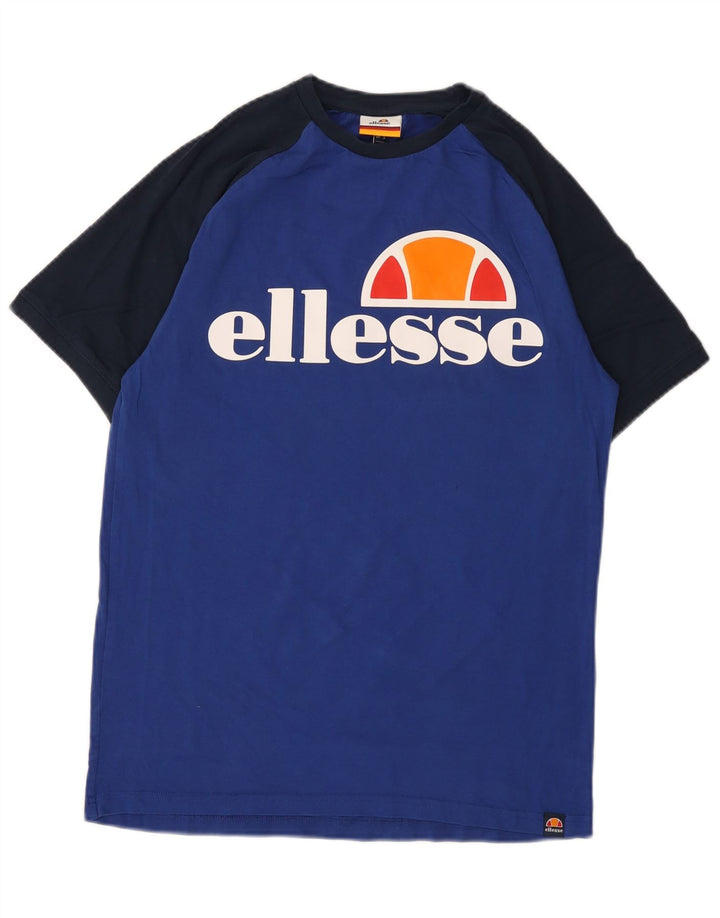 Męski T-shirt z grafiką Ellesse, mały, niebieski, bawełniany blok kolorów
