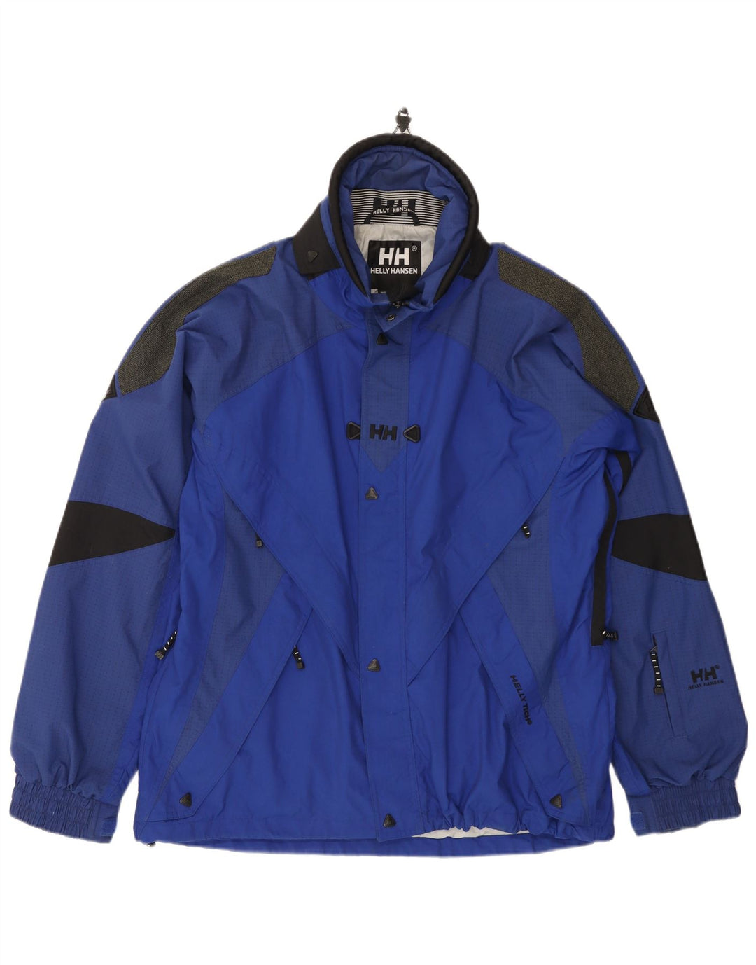 Męska kurtka przeciwdeszczowa Helly Hansen Graphic UK 40, duża niebieska nylonowa z blokami kolorów