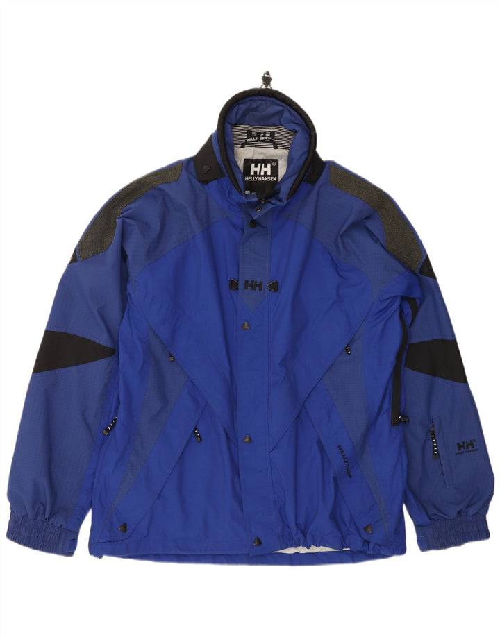 Męska kurtka przeciwdeszczowa Helly Hansen Graphic UK 40, duża niebieska nylonowa z blokami kolorów