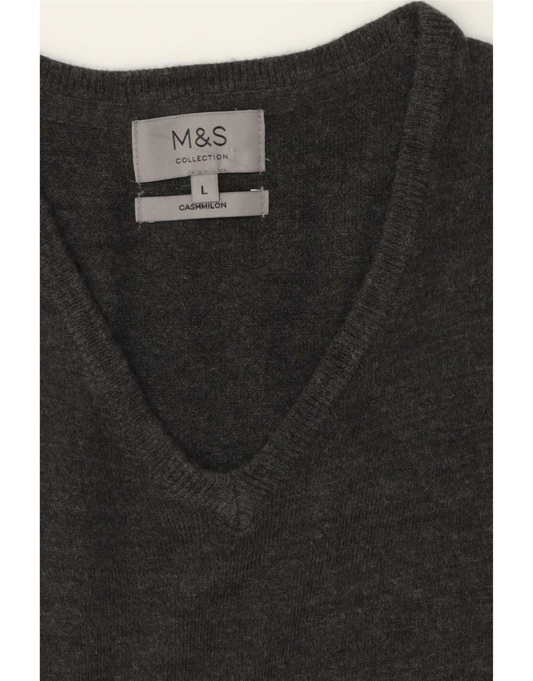 Marks & Spencer Męski sweter z dekoltem w kształcie litery V, duży, szary, kaszmirowy