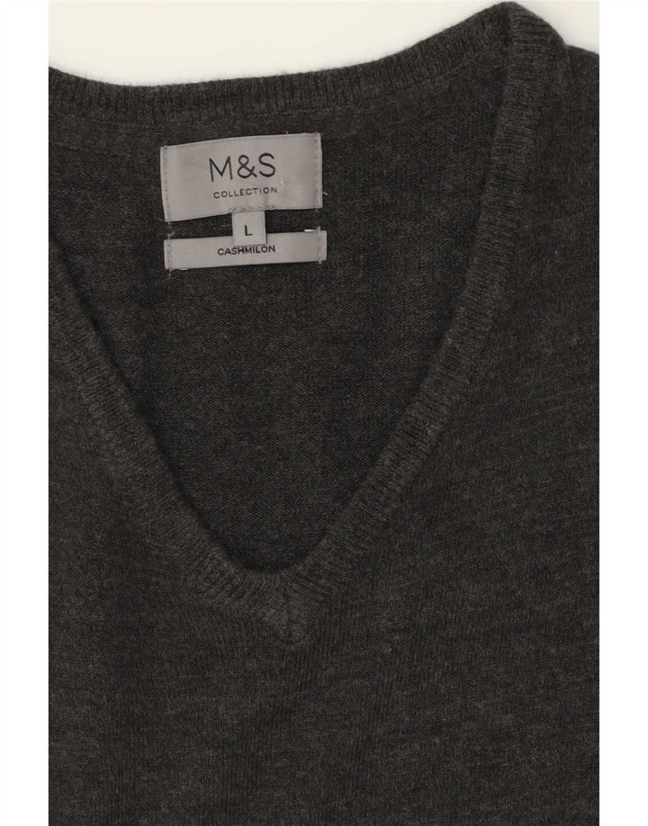 Marks & Spencer Męski sweter z dekoltem w kształcie litery V, duży, szary, kaszmirowy