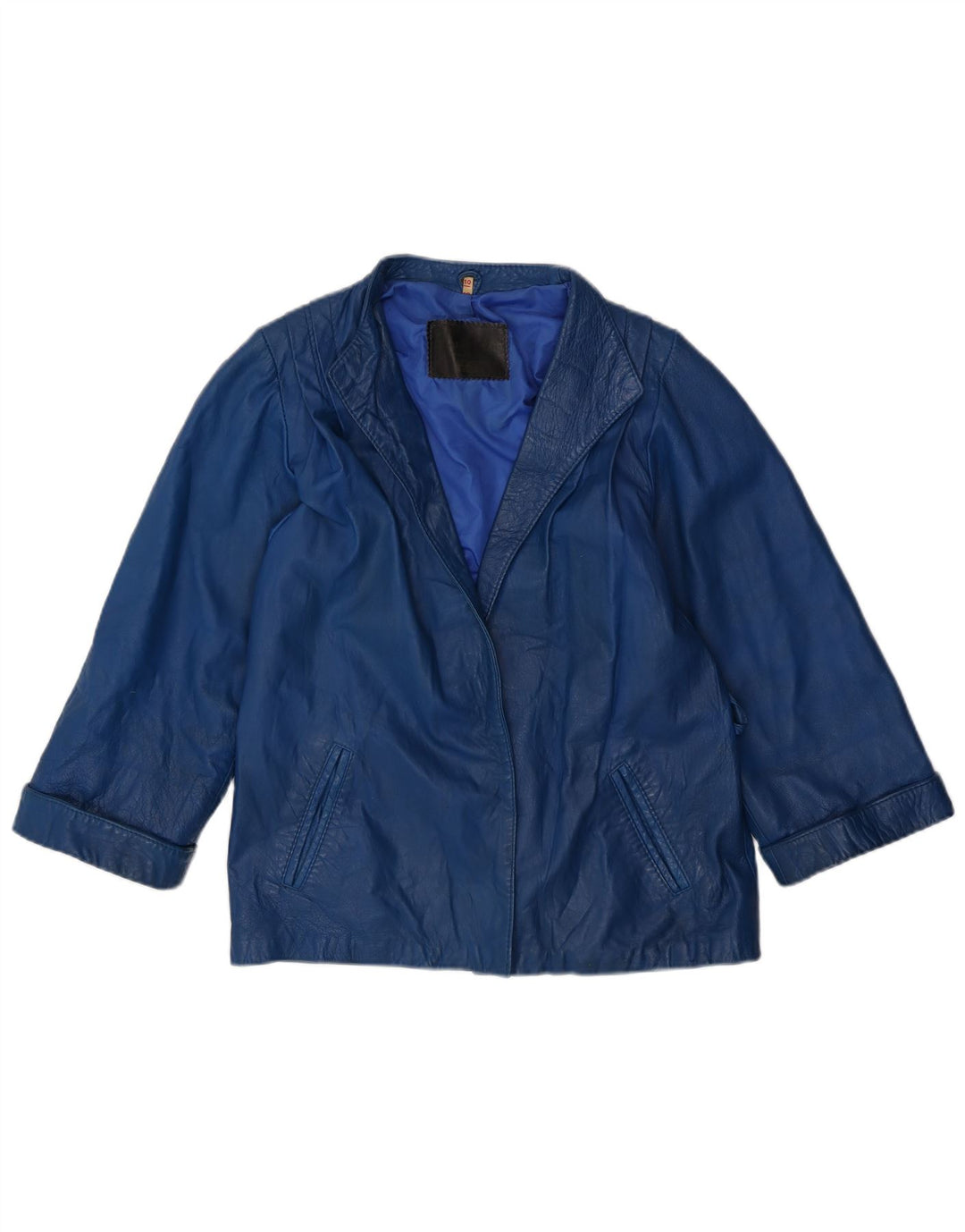 VINTAGE Womens Oversized Leather Jacket UK 10 Small  Blue