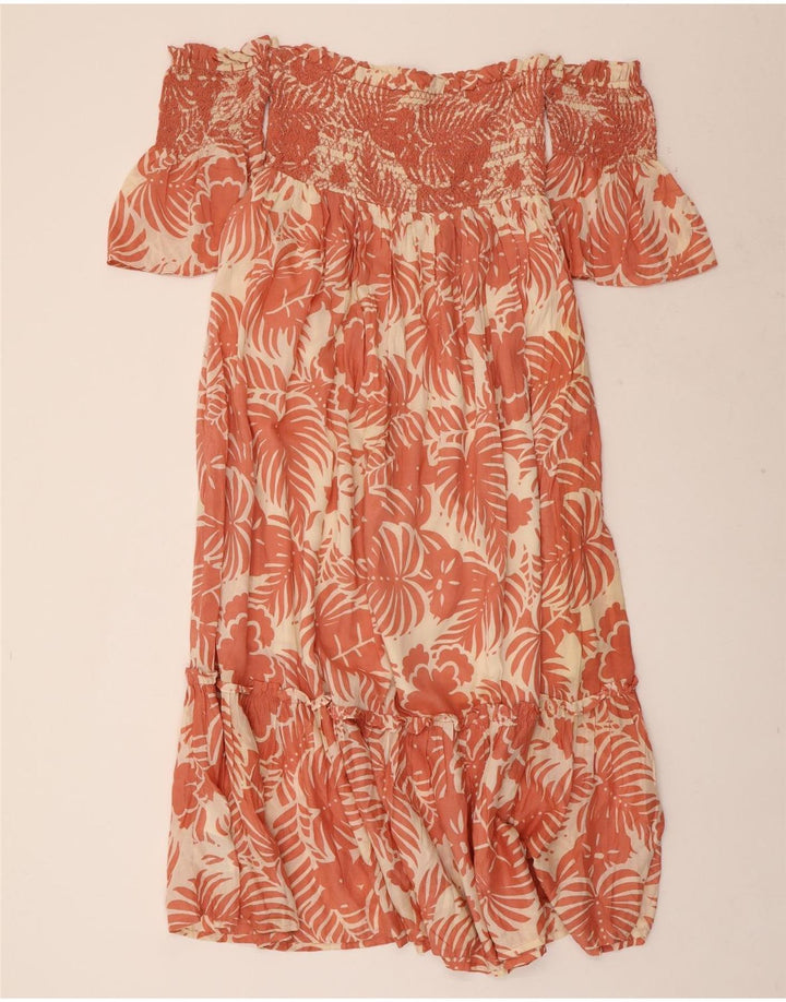 PEPE JEANS Damska sukienka z odkrytymi ramionami UK 8 Small Różowa wiskoza w kwiaty