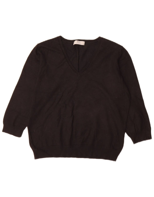 Marks & Spencer Damski sweter z 3/4 rękawami i dekoltem w kształcie litery V, UK 18 XL, czarny