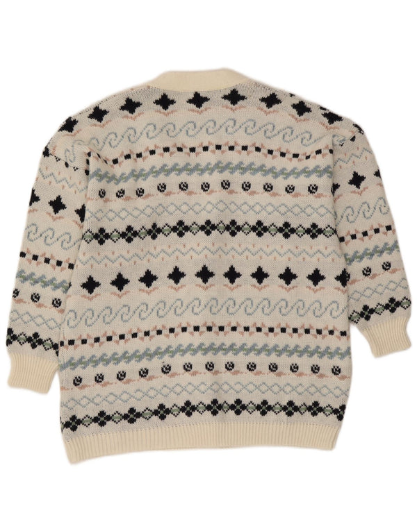 Sweter damski w stylu vintage, rozpinany, UK 16, duży, biały, Fair Isle