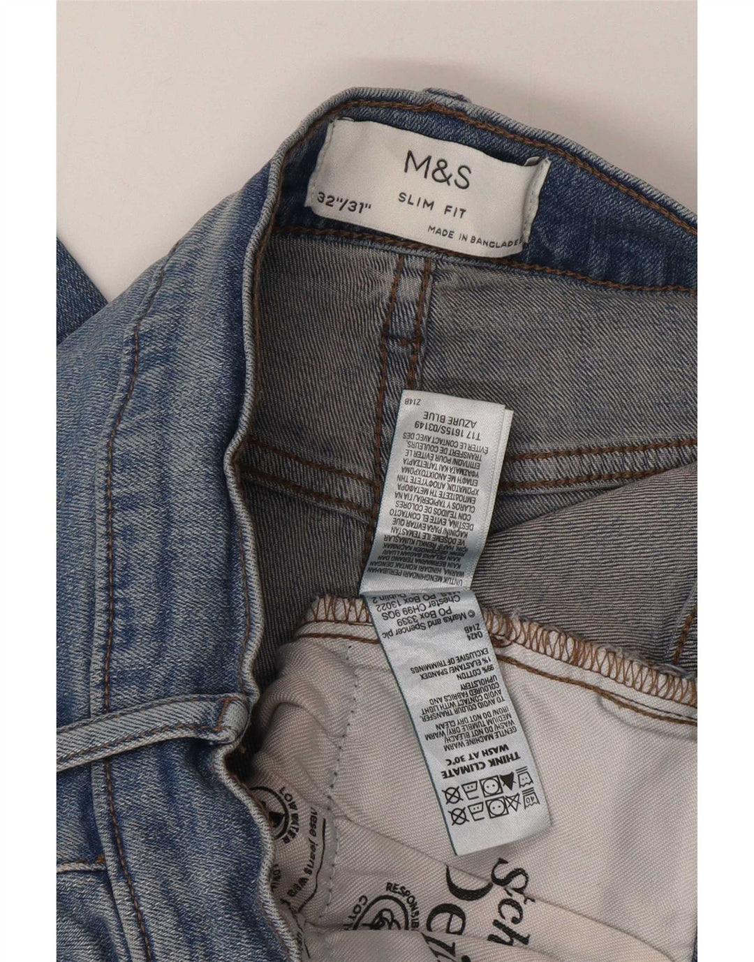 Marks & Spencer Męskie jeansy slim W32 L31 Niebieskie bawełniane