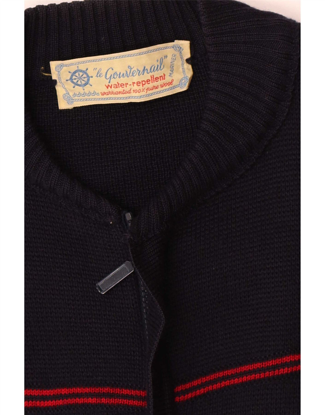 Vintage męski sweter rozpinany na zamek, duże granatowe paski