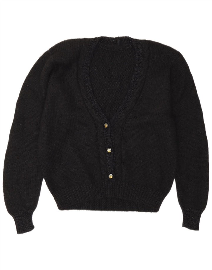 Sweter damski w stylu vintage z dekoltem w kształcie litery V, UK 16, duży czarny