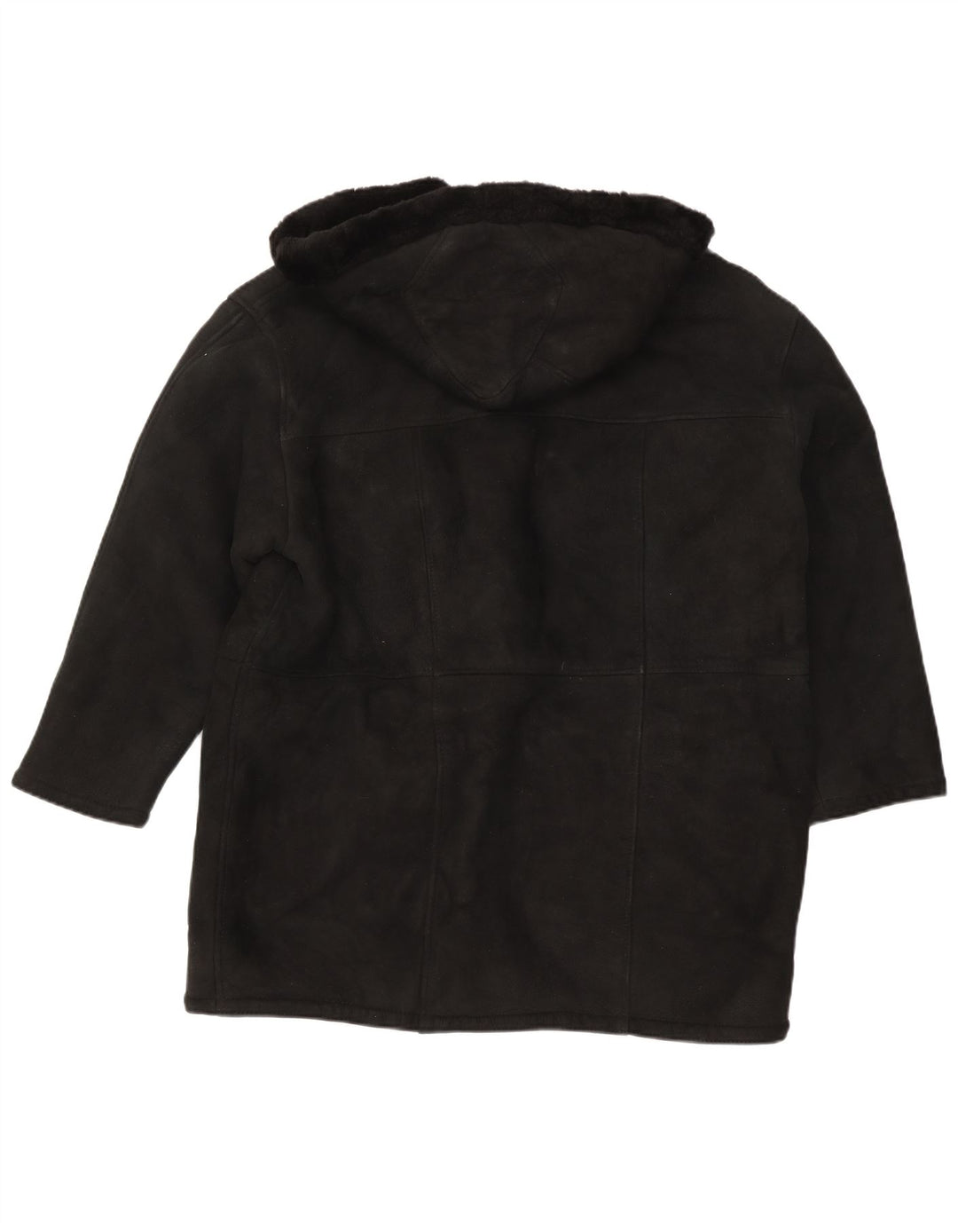 Vintage damski płaszcz z kapturem, oversize, w stylu shearling UK 16, duży czarny