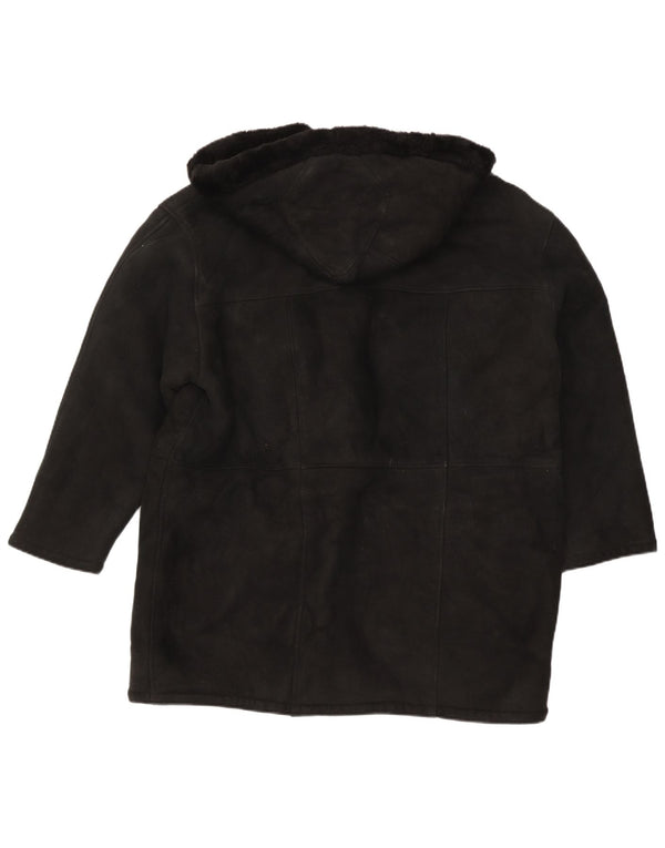 Vintage damski płaszcz z kapturem, oversize, w stylu shearling UK 16, duży czarny