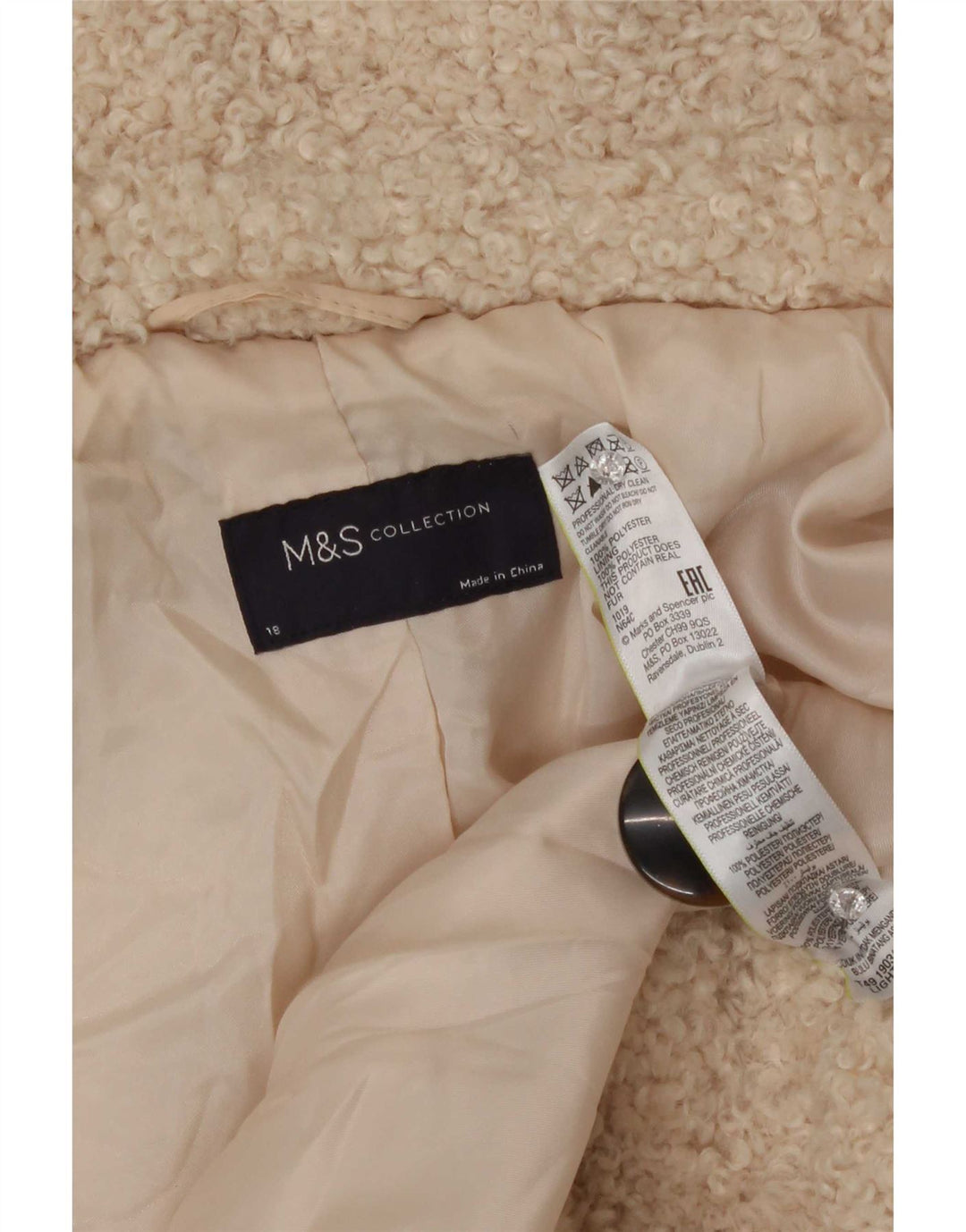 Marks & Spencer Damska kurtka polarowa oversize UK 18 XL Beżowa Poliester