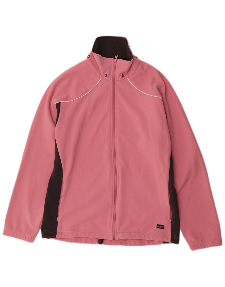 ASICS Womens Tracksuit Top Jacket UK 16 Large Pink Colourblock Polyester