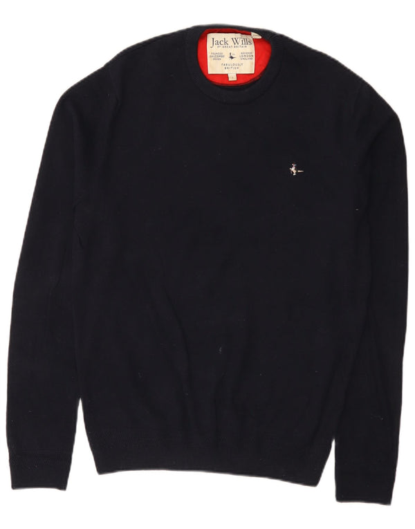 Jack Wills Męski sweter z okrągłym dekoltem, mały, granatowy, bawełniany