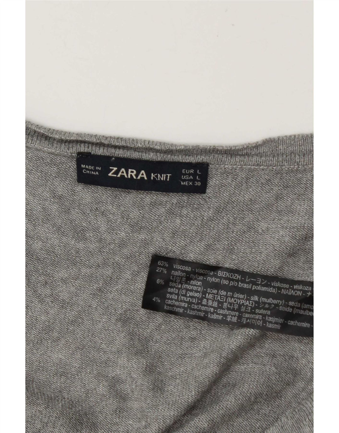 Sweter damski Zara z dekoltem w kształcie litery V, UK 16, duży, szary, wiskoza