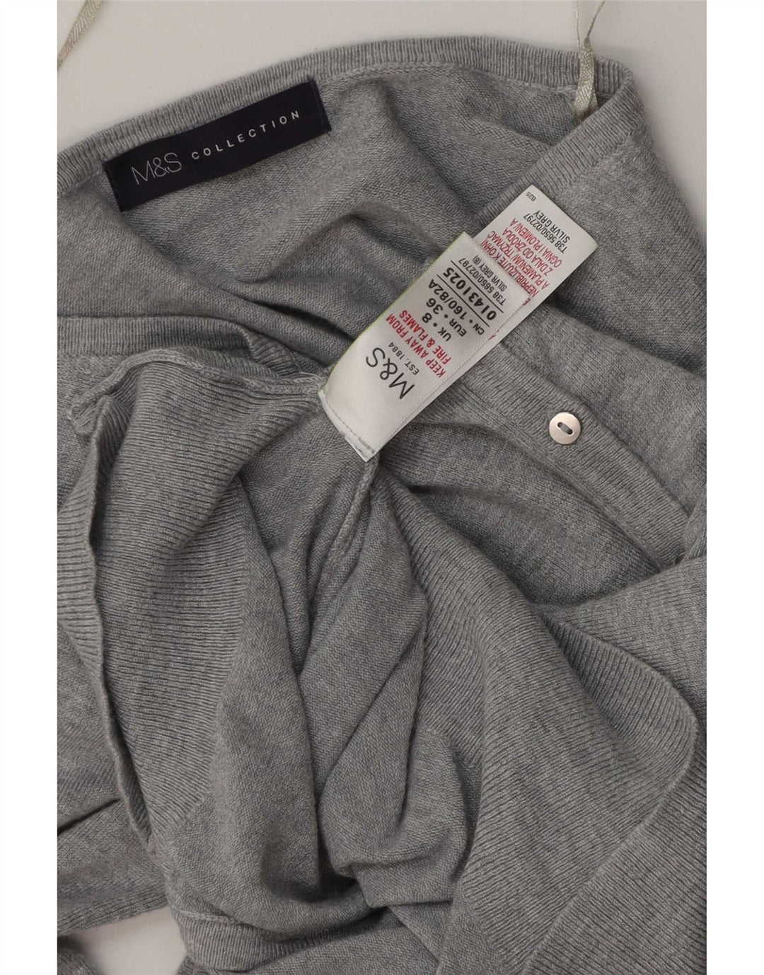 Marks & Spencer Damski sweter rozpinany UK 8 Small, szara, nakrapiana wiskoza