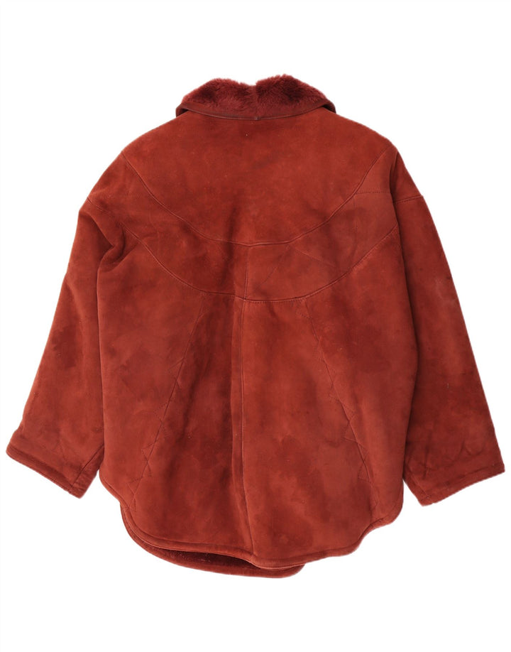 Damska kurtka shearling w stylu vintage IT 42 Średni bordowy shearling