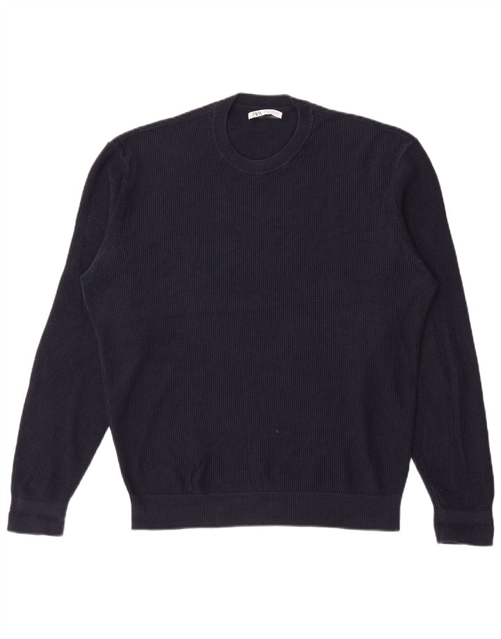 Męski sweter z okrągłym dekoltem Zara, średni granat