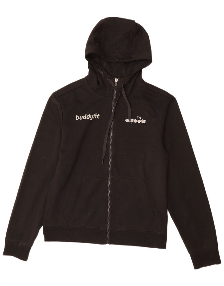 DIADORA Mens Graphic Zip Hoodie Sweater Medium Black Polyester