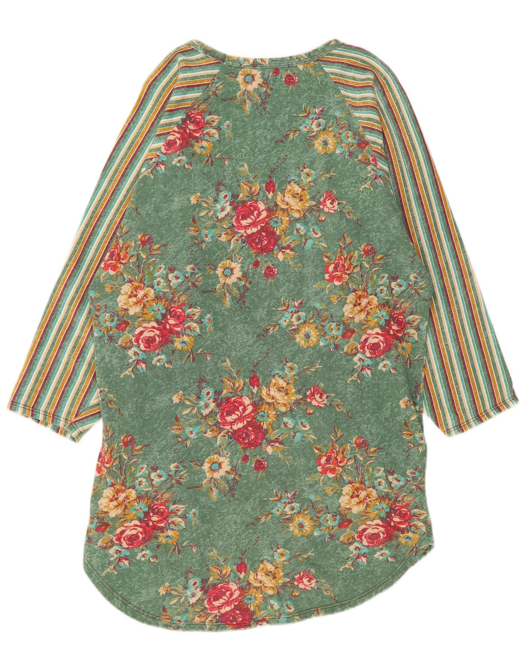 Damska sukienka T-shirt z długim rękawem BENETTON UK 14 Średni zielony w kwiaty