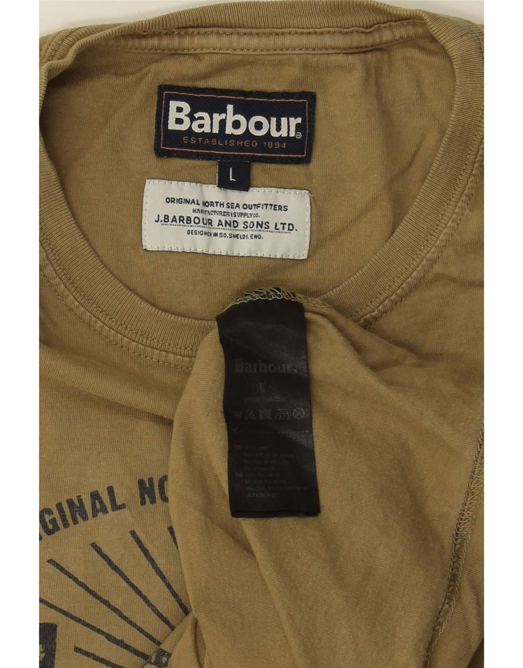 Męski T-shirt z grafiką Barbour, duży, bawełniany khaki