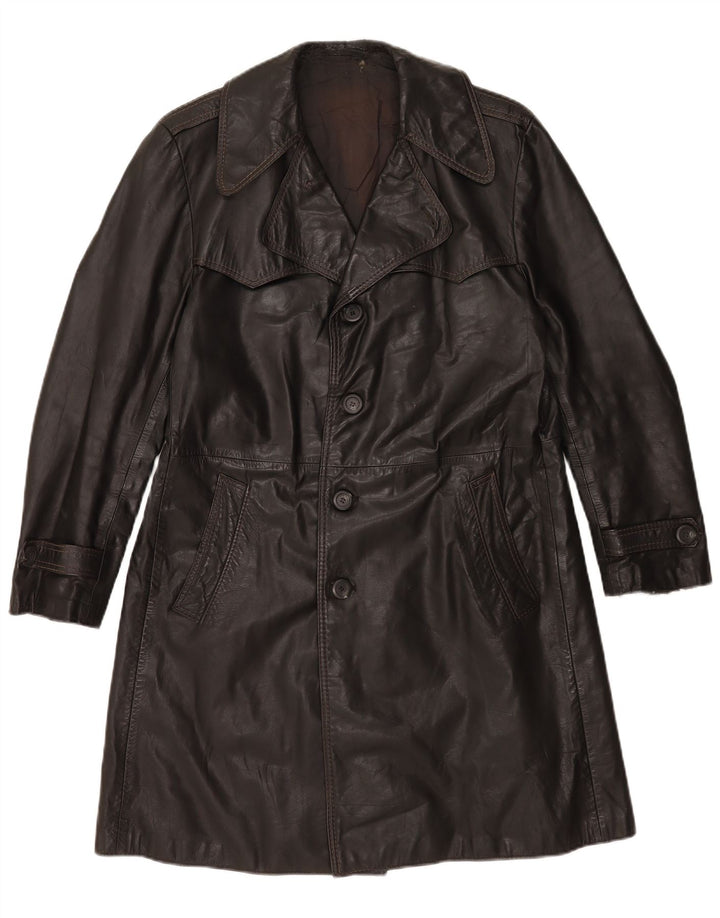Vintage męski płaszcz skórzany UK 36 Small Black
