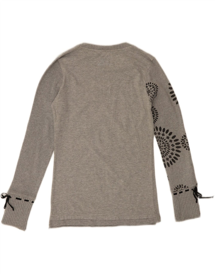 DESIGUAL Womens Graphic Top Long Sleeve UK 10 Small Grey Heart Vintage Desigual and Second-Hand Desigual from Messina Hembry 