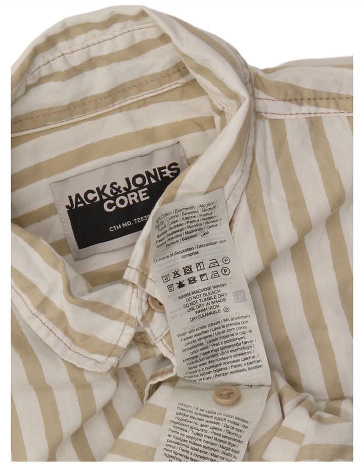 Koszula męska z krótkim rękawem Jack & Jones, bawełniana w średnie beżowe paski