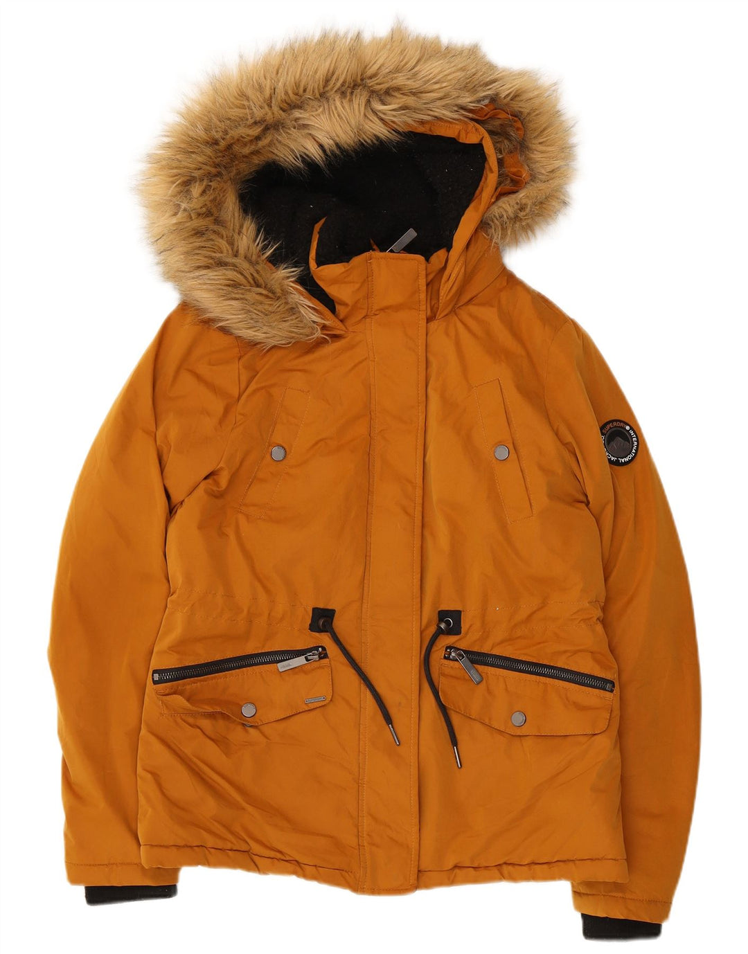 Damska kurtka wiatrówka SUPERDRY z kapturem UK 8, mały, pomarańczowy poliester