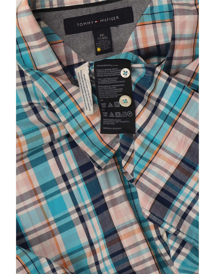 Męska wysoka koszula Tommy Hilfiger 2XL w niebieską kratkę, bawełniana