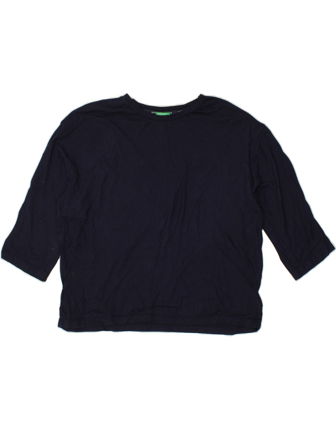 BENETTON Womens Top 3/4 Sleeve UK 10 Small Navy Blue Cotton Vintage Benetton and Second-Hand Benetton from Messina Hembry 