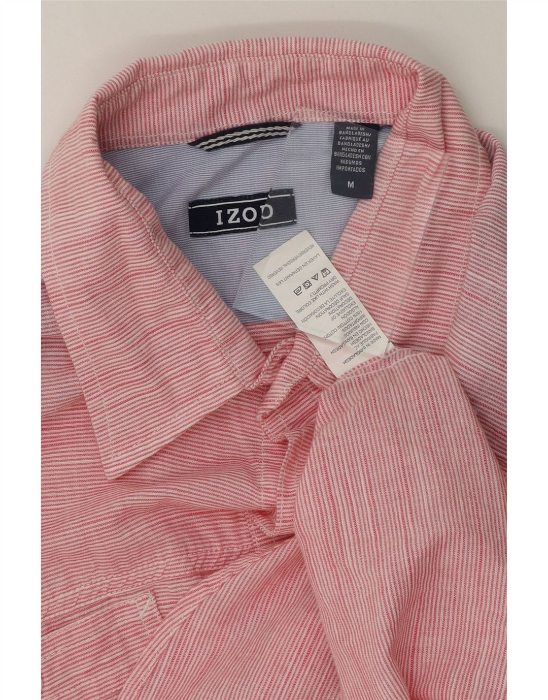 IZOD Mens Short Sleeve Shirt Medium Pink Pinstripe Cotton Vintage Izod and Second-Hand Izod from Messina Hembry 