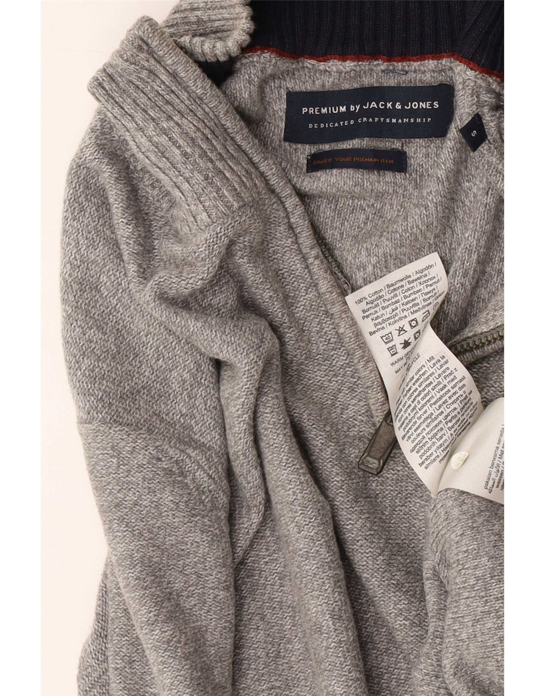 Męski sweter Jack & Jones z zamkiem błyskawicznym, mały, szary, bawełniany