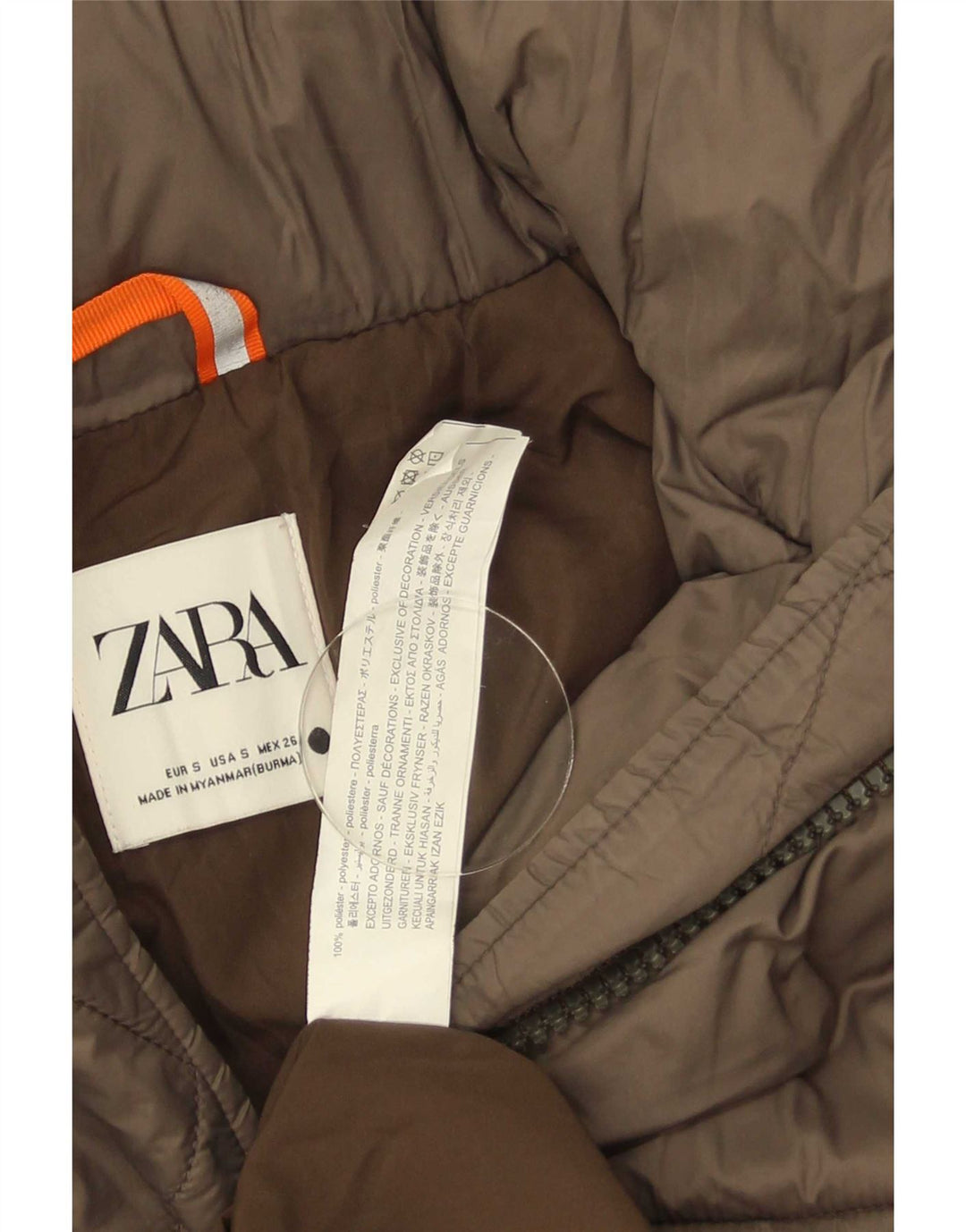 Damski płaszcz z kapturem, oversize, wyściełany Zara UK 10, mały, brązowy poliester
